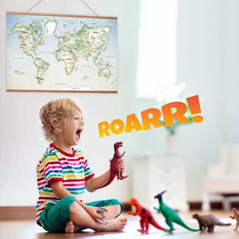 ملصق عالم الديناصورات من Lenny's World مقاس 36 × 24 بوصة - لوحة فنية جدارية على قماش الكتان مع شماعة من خشب الساج - ملصقات تعليمية للفتيات وغرفة الأولاد - ديكور دينو ملون لغرفة نوم الأطفال والفصول الدراسية in Kuwait
