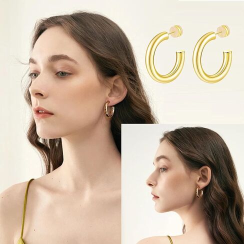 Earrings for Women PreMini Gold Hoop Earrings 24K Gold Plated Chunky Open Hoops for Women Stylish Gold Earrings in Saudi Arabia