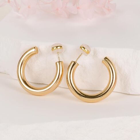 Earrings for Women PreMini Gold Hoop Earrings 24K Gold Plated Chunky Open Hoops for Women Stylish Gold Earrings in Saudi Arabia