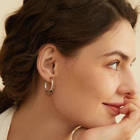 Earrings for Women PreMini Gold Hoop Earrings 24K Gold Plated Chunky Open Hoops for Women Stylish Gold Earrings in Saudi Arabia