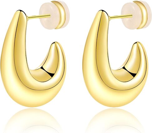 Earrings for Women PreMini Gold Hoop Earrings 24K Gold Plated Chunky Open Hoops for Women Stylish Gold Earrings in Saudi Arabia