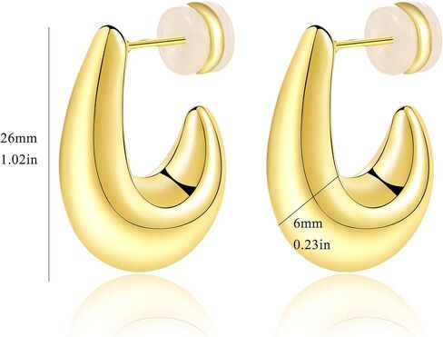 Earrings for Women PreMini Gold Hoop Earrings 24K Gold Plated Chunky Open Hoops for Women Stylish Gold Earrings in Saudi Arabia