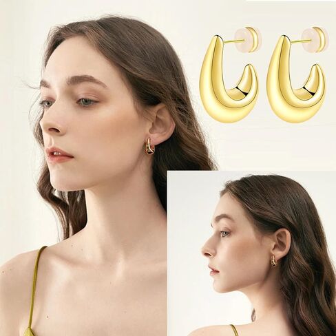 Earrings for Women PreMini Gold Hoop Earrings 24K Gold Plated Chunky Open Hoops for Women Stylish Gold Earrings in Saudi Arabia