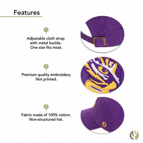Desert Cactus LSU Louisiana State University Baseball Hat Tigers Geaux Brimmed Embroirderd Hats Cap Adjustable Cloth Strap Adult (Style H1) White in Saudi Arabia