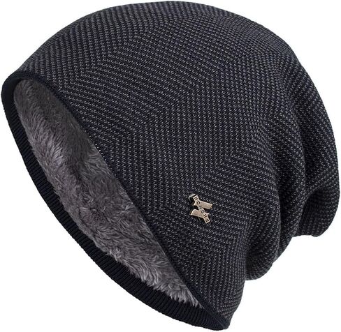 Slouchy Beanie for Men Winter Hats for Guys Cool Beanies Mens Feelce Lined Knit Warm Thick Skully Binie Hat in Saudi Arabia