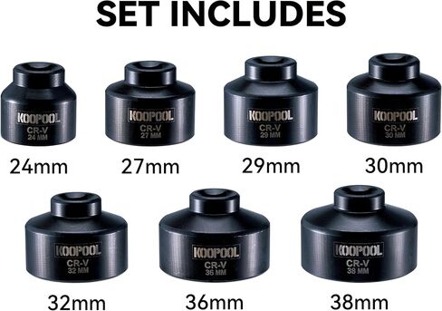 مجموعة مقابس فلتر الزيت، 7 قطع لإزالة غطاء فلتر الزيت ومجموعة أدوات التثبيت، تتضمن 24 مم، 27 مم، 29 مم، 30 مم، 32 مم، 36 مم، 38 مم، متوافقة مع مرسيدس بنز، وفولكس فاجن، وبي إم دبليو، والمزيد in Kuwait