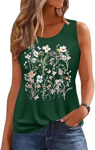 Women's Summer Tank Tops Sleeveless Vintage Flower Graphic Tees Boho Cottagecore Wildflowers Cami Shirt Blouse in Saudi Arabia
