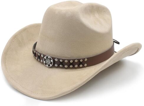 Cowboy Hat for Women Men Wide Brim Western Cowgirl Hat Roll up Brim with Belt Buckle Classic Suede Country Cowboy Hat in Saudi Arabia