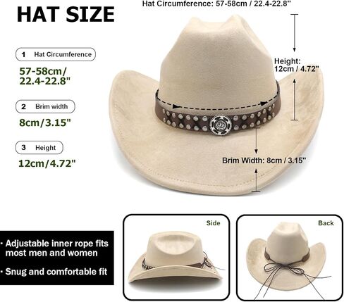 Cowboy Hat for Women Men Wide Brim Western Cowgirl Hat Roll up Brim with Belt Buckle Classic Suede Country Cowboy Hat in Saudi Arabia