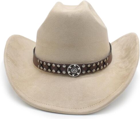 Cowboy Hat for Women Men Wide Brim Western Cowgirl Hat Roll up Brim with Belt Buckle Classic Suede Country Cowboy Hat in Saudi Arabia