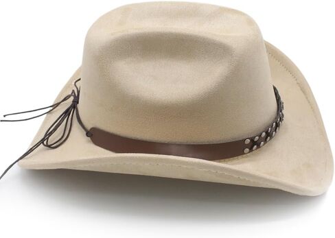 Cowboy Hat for Women Men Wide Brim Western Cowgirl Hat Roll up Brim with Belt Buckle Classic Suede Country Cowboy Hat in Saudi Arabia