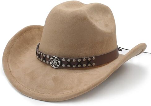 Cowboy Hat for Women Men Wide Brim Western Cowgirl Hat Roll up Brim with Belt Buckle Classic Suede Country Cowboy Hat in Saudi Arabia