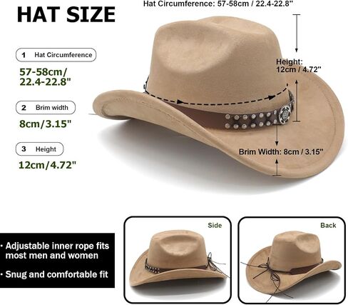 Cowboy Hat for Women Men Wide Brim Western Cowgirl Hat Roll up Brim with Belt Buckle Classic Suede Country Cowboy Hat in Saudi Arabia