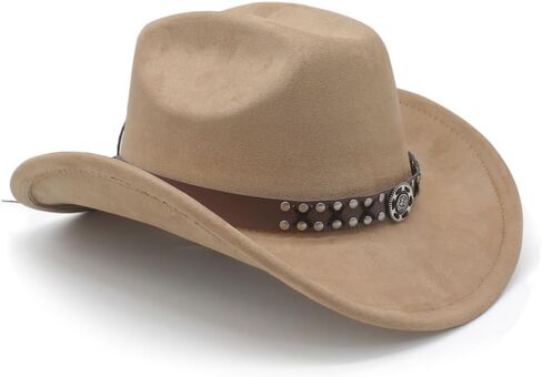 Cowboy Hat for Women Men Wide Brim Western Cowgirl Hat Roll up Brim with Belt Buckle Classic Suede Country Cowboy Hat in Saudi Arabia