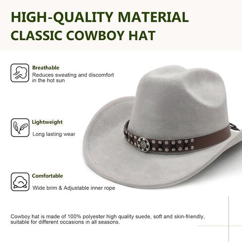 Cowboy Hat for Women Men Wide Brim Western Cowgirl Hat Roll up Brim with Belt Buckle Classic Suede Country Cowboy Hat in Saudi Arabia