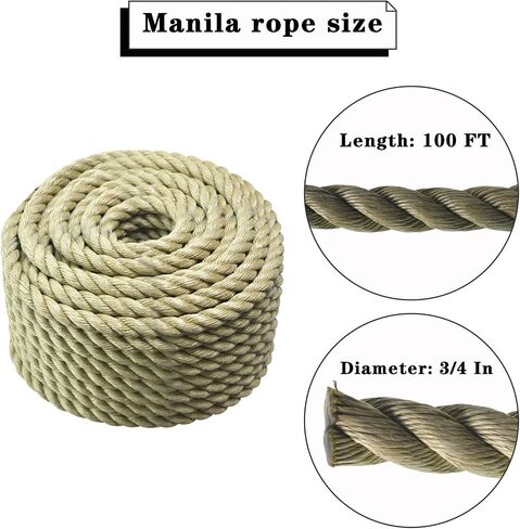 3/4 in 100 FT Twisted 3 Strand Synthetic Polypropylene Rope Artificial Manila Rope Suitable for Tree Work Camping Navigation Swing in Kuwait