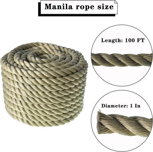 3/4 in 100 FT Twisted 3 Strand Synthetic Polypropylene Rope Artificial Manila Rope Suitable for Tree Work Camping Navigation Swing in Kuwait