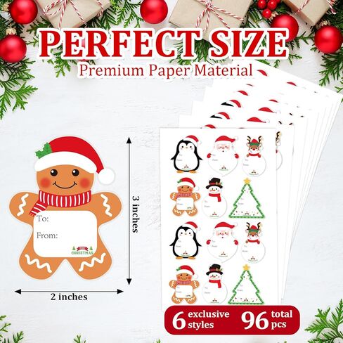 Christmas Gift Tags Stickers, 96Pcs Christmas Gift Labels Stickers, Self-Adhesive Christmas Name Tags for Xmas Gifts Wrap Presents Boxes Decoration, 2 x 3 Inch, Santa Claus Gift Stickers Labels in Kuwait