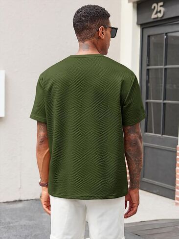 Runcati Men's Casual T-Shirts Short Sleeve Crewneck Summer Stretchy Shirt Textured Jacquard Tops in Kuwait