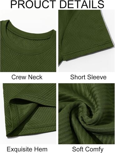 Runcati Men's Casual T-Shirts Short Sleeve Crewneck Summer Stretchy Shirt Textured Jacquard Tops in Kuwait
