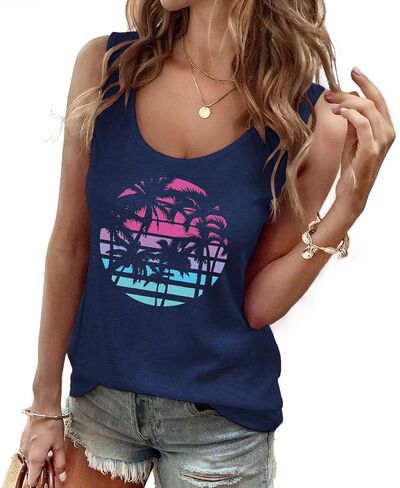 Graphic Tank Tops for Women Summer Scoop Neck Vintage Beach Wear Casual Loose Vacation Tank Vest in Saudi Arabia
