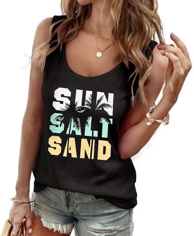 Graphic Tank Tops for Women Summer Scoop Neck Vintage Beach Wear Casual Loose Vacation Tank Vest in Saudi Arabia
