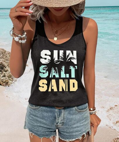 Graphic Tank Tops for Women Summer Scoop Neck Vintage Beach Wear Casual Loose Vacation Tank Vest in Saudi Arabia
