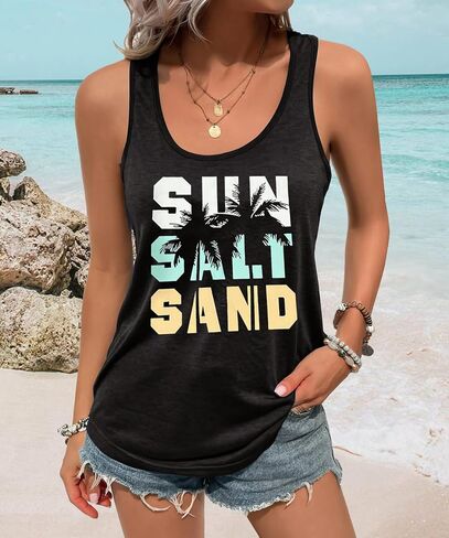 Graphic Tank Tops for Women Summer Scoop Neck Vintage Beach Wear Casual Loose Vacation Tank Vest in Saudi Arabia