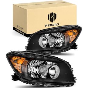 [OE Style Anti-Yellowing for 2006-2008 RAV4 Headlights Replacement for 06 07 08 RAV4 Headlight Assembly Headlamp Pair Halogen Black Housing Amber Reflector
