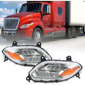 International Lt625 Headlights Fits 2018-2023,Reflector LED Headlamp Assembly,Chrome Pair(Silver Bowl)