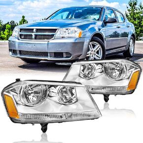 Headlight Assembly for 2008 2009 2010 2011 2012 2013 2014 Dodge Avenger 08-14 OE Replacement Headlamp Driver and Passenger Pair,Chrome Housing Amber Reflector