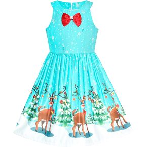 Sunny Fashion Girls Dress Christmas Eve Christmas Tree Snow Reindeer Party