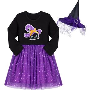 HILEELANG Little Girl Halloween Holiday Dress Long Sleeve Novelty Tulle Tutu Princess Party Dress