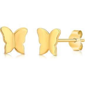 14k Solid Yellow Gold Small Polished Butterfly Stud Earrings