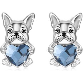 French Bulldog Earrings for women 925 Sterling Silver Dog Earrings Crystal Animal French Bulldog Jewelry for Pet Lover