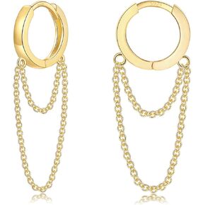CERSLIMO Small Huggie Hoop Earrings for Women, 14K Gold Plated Sterling Silver Post Chain Hoops Hypoallergenic Dangle Drop Earrings