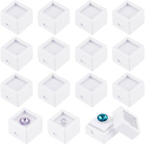 BENECREAT 70 Packs Black Gemstone Display Box, 1.16x1.16x0.63Inch Plastic Transparent Bare Stone Box Square Gem Box with Clear Top Lids for Gems Jewelry Packing