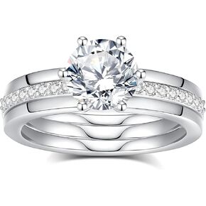 Moissanite Rings for Women Moissanite Bridal Ring Sets Wedding Band D Color VVS1 Round Cut S925 Sterling Silver Engagement Ring Anniversary Wedding Valentines