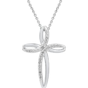 GILDED 14K Yellow Gold over 925 Sterling Silver Necklace for Women with Natural Diamond and Twist Cross Pendant, 14K Gold Plated over Sterling Silver, 925 Sterling Silver, 18" Cable Chain, 1/4 Carat Total Weight Diamonds & Elegant Gift Box Included