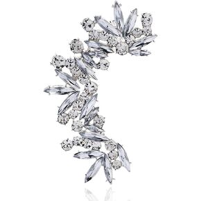 Rhinestone Silver Full Ear Cuff Earrings for Women Ear Clip Wrap Statement Climber Ear Crawler Earring Hypoallergenic