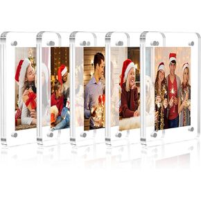 5 Pack Acrylic Fridge Magnetic Frame, 2.36 x 3.54 Inch Acrylic Frame, Acrylic Picture Frame Magnets Double Sided Photo for Instax Mini Magnetic Frame for Refrigerator Display