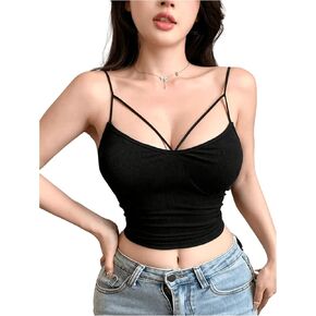 SHENHE Women's Cut Out Strappy Sleeveless Crop Top Sexy Fitted Cropped Camisole Top Tank