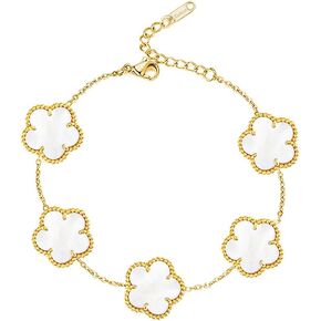 18K Gold Plated Clover Bracelet |Adjustable Bracelets| Lucky Flower Cute Link Bracelets Jewelry Gifts for Women