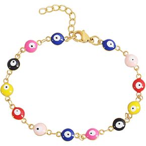 Edforce Stainless Steel Women's Charm Enamel Evil Eye Protection Link Chain Bracelet