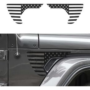 Jimen Compatible with 2018-2023 Jeep Wrangler JL JLU & Gladiator JT, 2PCS Side Fender Vent Decal American Flag Vinyl Sticker (Black Carbon Fiber)