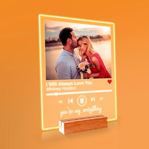 SAME DAY SHIP Custom Song Plaque with Wooden, Acrylic, Led Light Stand - Personalized Gift Music Plaque Photo Gift Personalized Couples Gift Anniversary Celebration Gifts