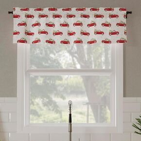 No. 918 Christmas Pickup Truck Semi-Sheer Rod Pocket Kitchen Curtain Valance, 54" x 14", Holiday Red