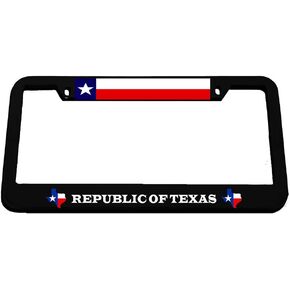 Speedy Pros Republic of Texas Zinc Metal License Plate Frame Car Auto Tag Holder - Black 2 Holes
