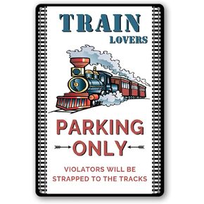 Train Sign Railroad Crossing Metal Signs Train Wall Decor For Boys Room Trains Gifts For Men Adults Train Lovers Parking Sign 8×12 Inch