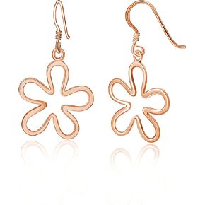 Hoops & Loops 925 Sterling Silver Groovy 60s 70s Mod Flower Power Floral Dangle Drop Hook Earrings for Women, Silver, Yellow & Rose Gold